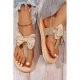 Beige Summer Linen Bow Knot Thong Sandals